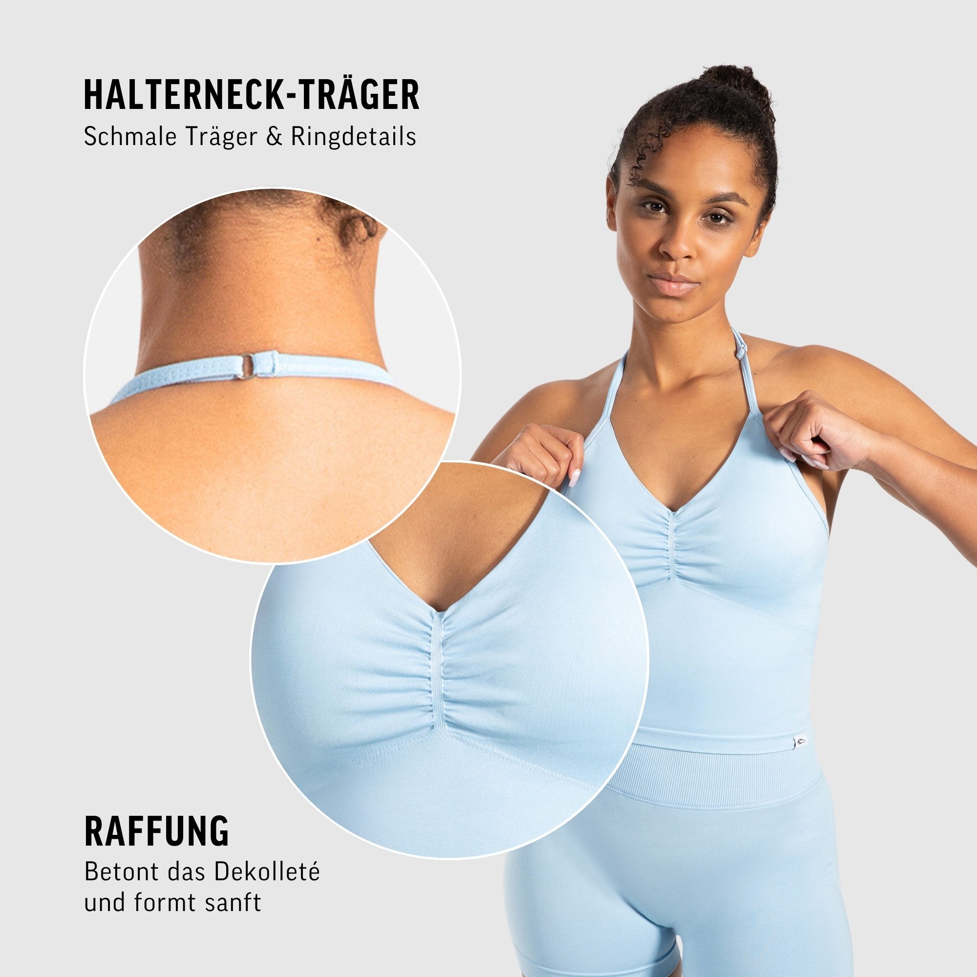 Smilodox Tanktop Malena, Crop Neckholder Sporttop, Ringdetails, Rückenfrei Tanktop nahtlos figurbetont, Sport Freizeit Yoga stylische Looks