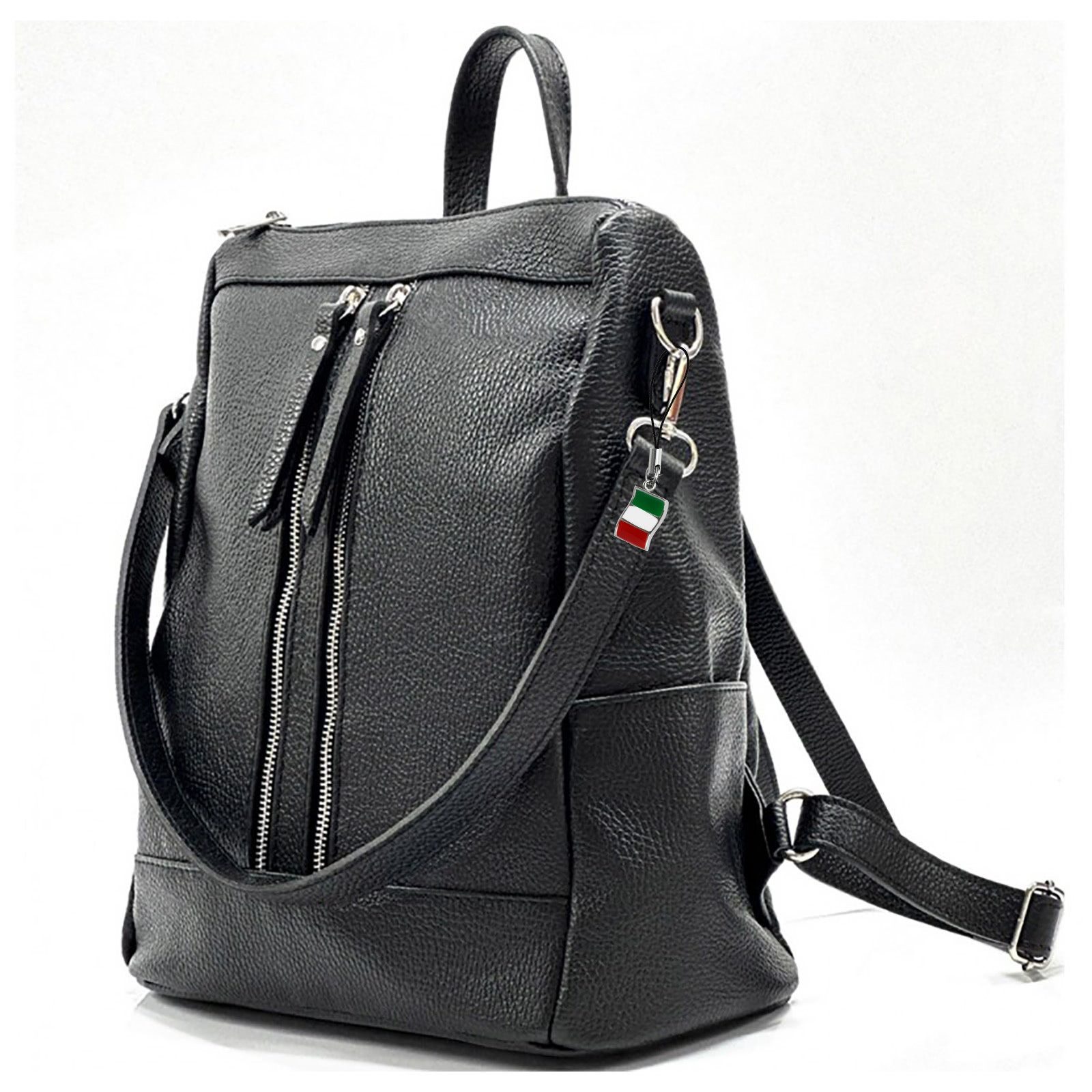 FLORENCE Cityrucksack Florence Rucksack Damen Echtleder, Damen Leder Cityrucksack, schwarz ca. 30cm