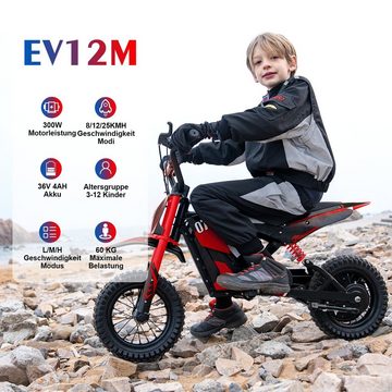 EVERCROSS TECH Elektro-Kinderroller EV12M Evercross E-Motorroller für Kinder elektro motorroller, 8/12/25 KMH, 12 Zoll Luftreifen, 300W E-Motorräder für Kinder