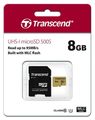 Transcend Micro SDHC Karte 8GB Speicherkarte 500S UHS-I U1 Class 10 Speicherkarte
