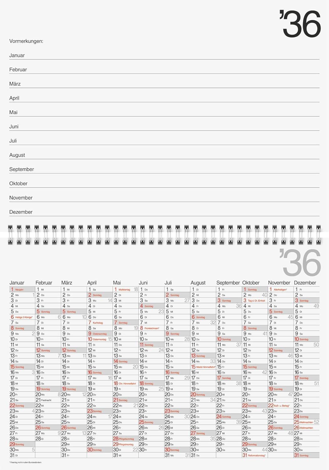BRUNNEN Querkalender BRUNNEN Zehnjahres-Kalender 2027-2036 A4 quer, 297×210 mm