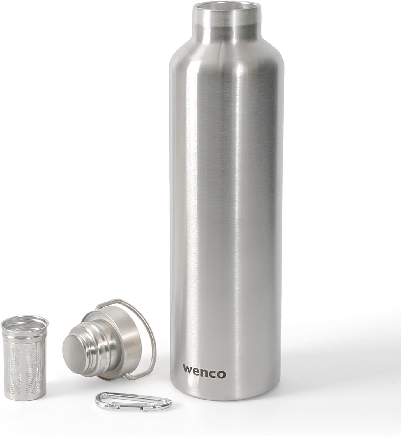 Wenco Isolierflasche Trinkflasche 1l Edelstahl, Thermoskanne für kalte, heiße Getränke mit Teesieb BPA frei silber