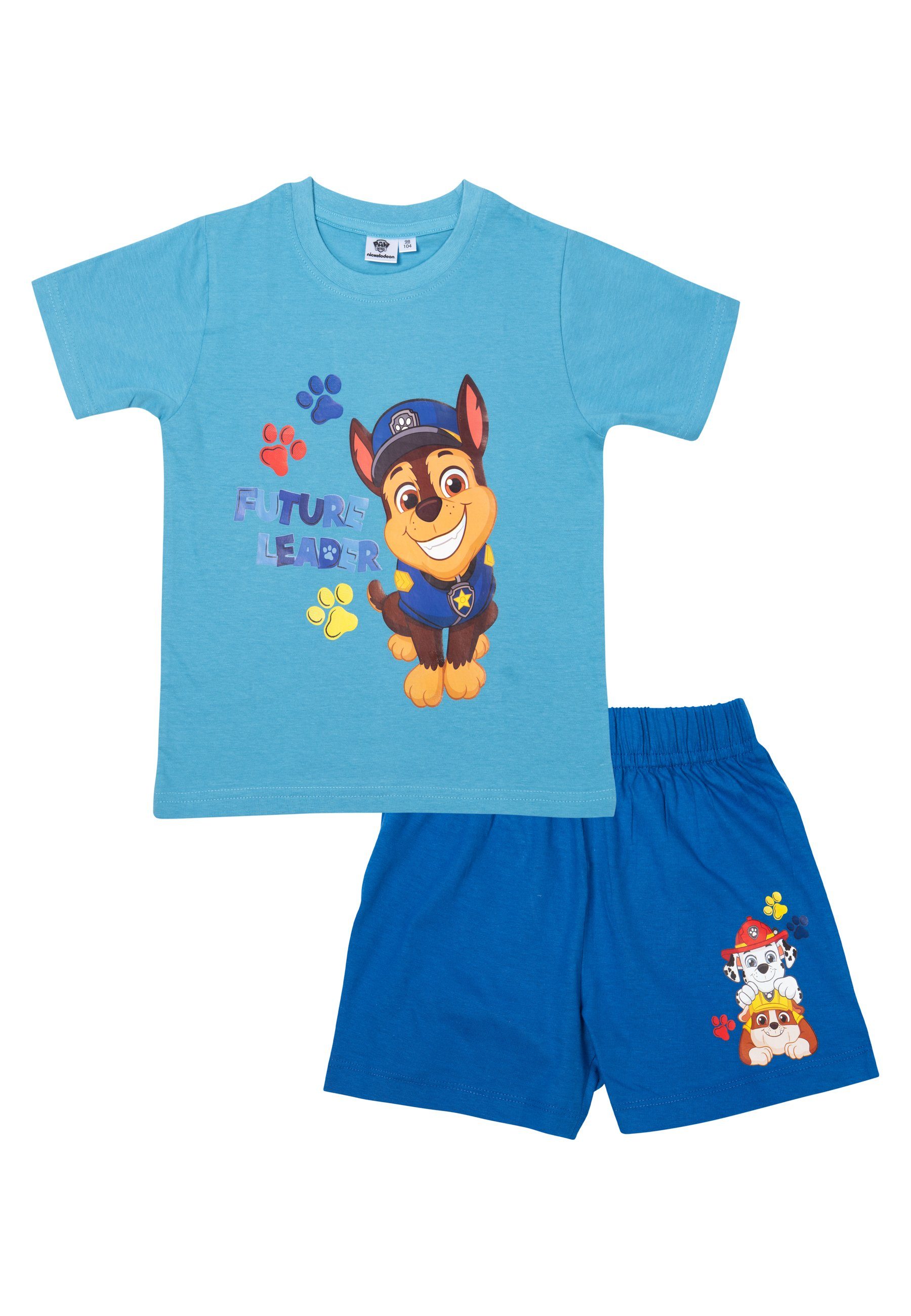 Schlafanzug Kurzarm Blau Patrol Pyjama für Paw United Set Labels® Jungen - Schlafanzug