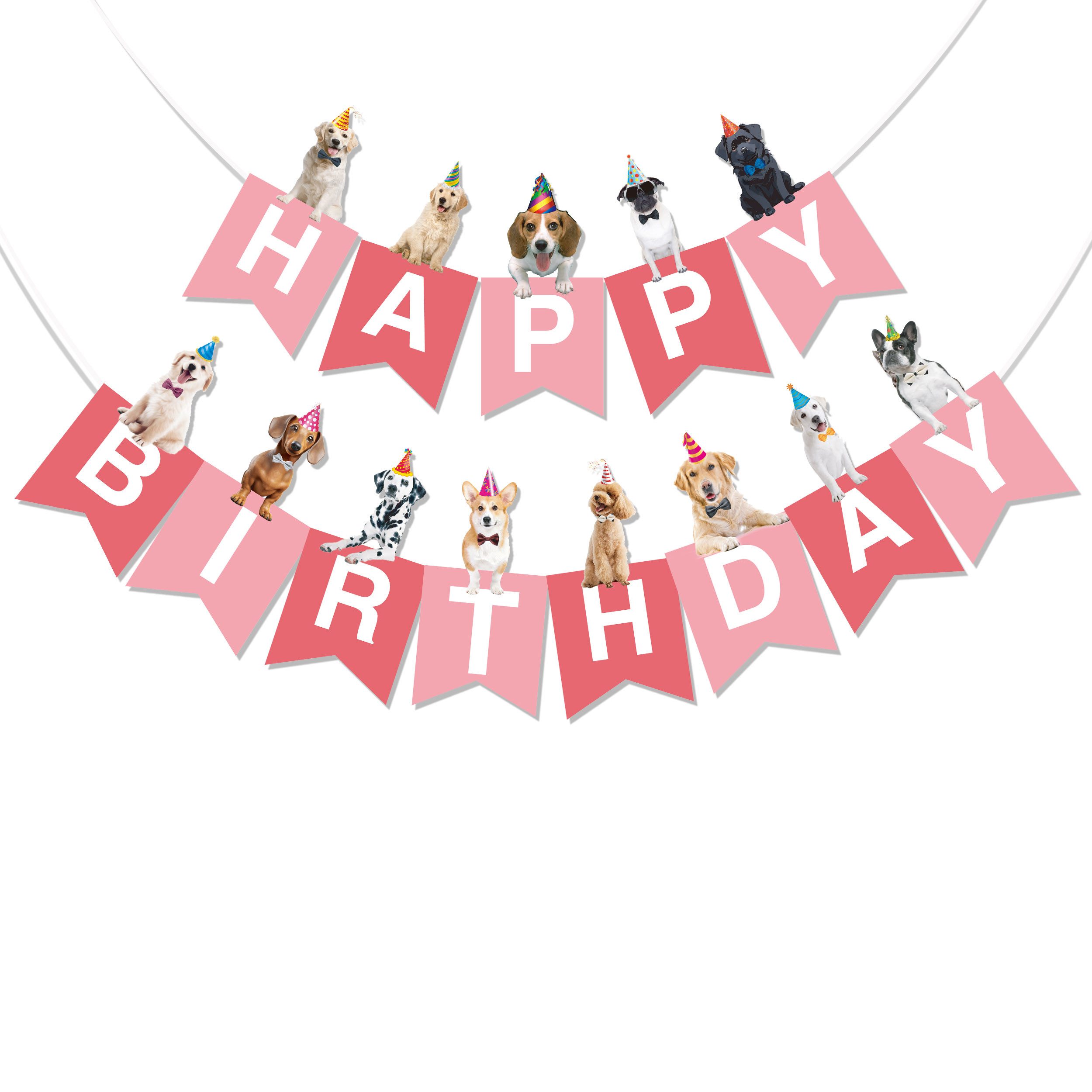 BRUBAKER Wimpelkette Happy Birthday Geburtstagsgirlande mit Hunden - Geburtstag Tier Banner, Geburtstagsdeko Girlande für Geburtstagsfeier - Party Dekoration