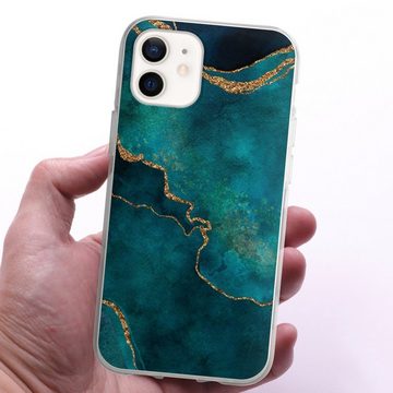 DeinDesign Handyhülle Glitzer Look Marmor Kunst Gemstone Glamour teal, Apple iPhone 12 Silikon Hülle Bumper Case Handy Schutzhülle