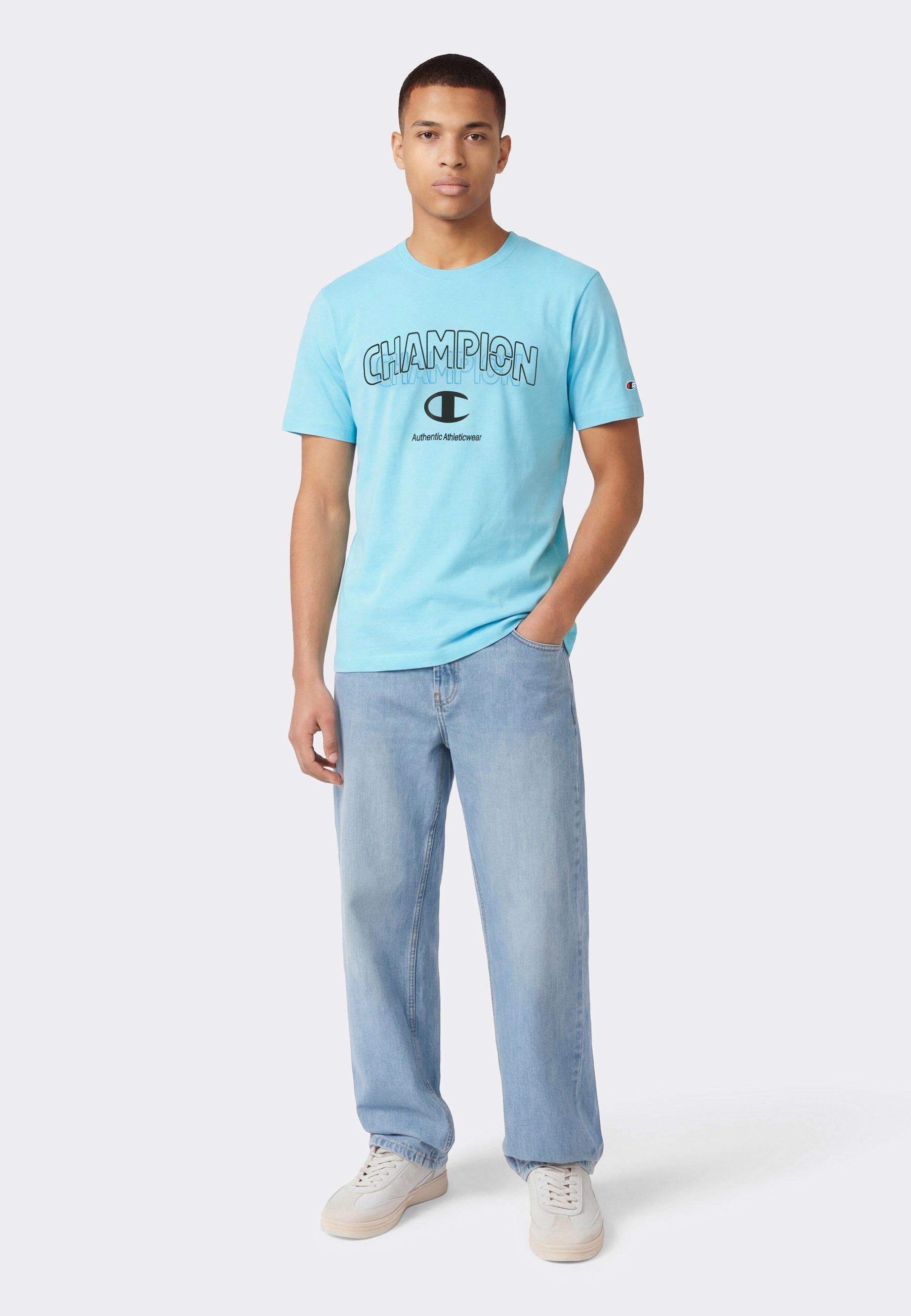 Champion T-Shirt Graphic Tee Kurzarm, mit Rundhalsausschnitt, ohne Verschluss, aus Baumwolle