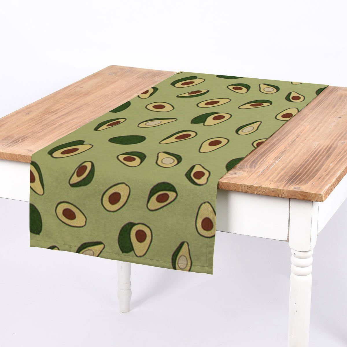 SCHÖNER LEBEN. Tischläufer SCHÖNER LEBEN. Tischläufer Avocado grün braun 40x160cm, handmade