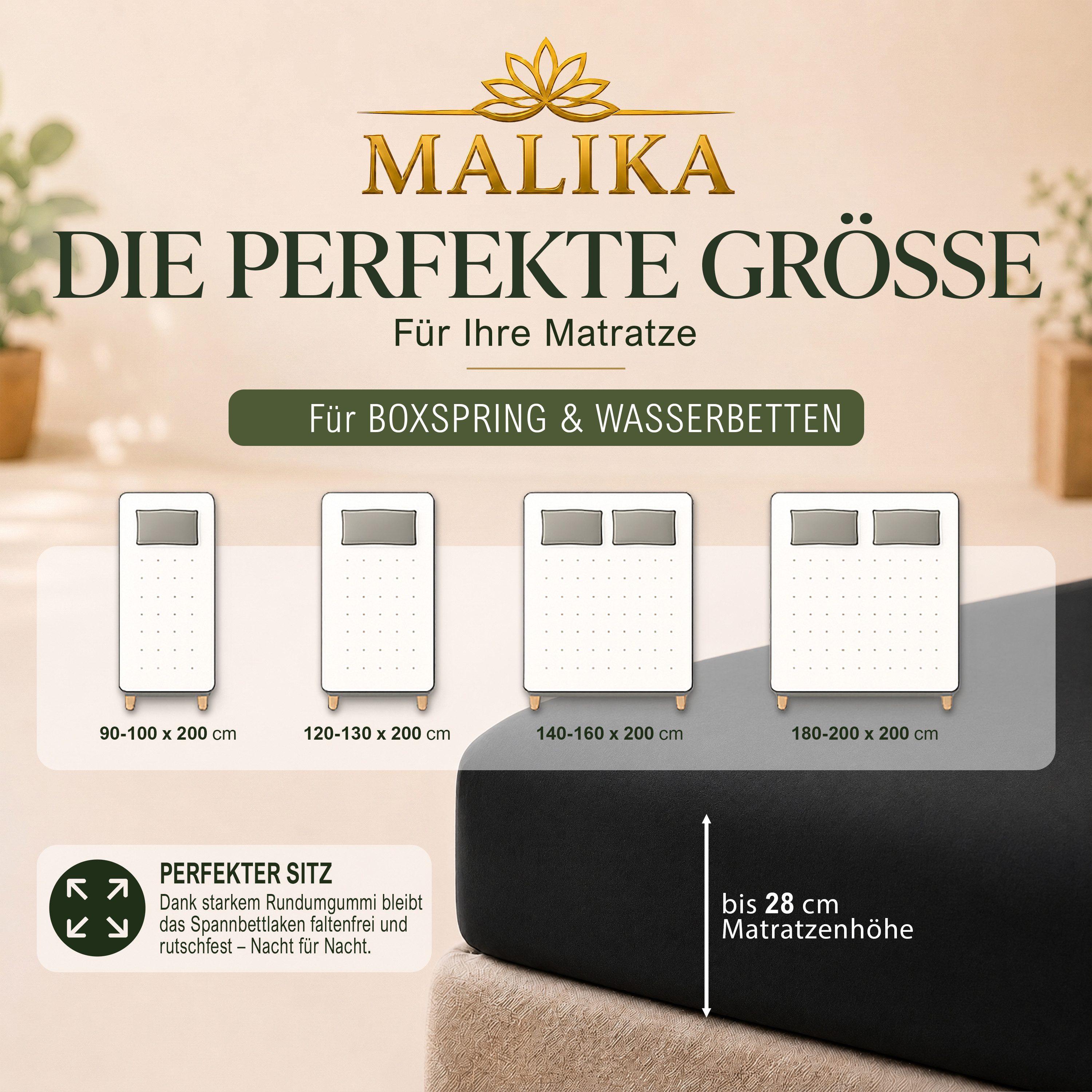 Malika Spannbettlaken aus 100% Baumwolle, 90-100x200, Schwarz, Jersey Baumwolle, Gummizug: Ja, (2 Stück), Allergikergeeignet, Pflegeleicht und Atmungsaktiv