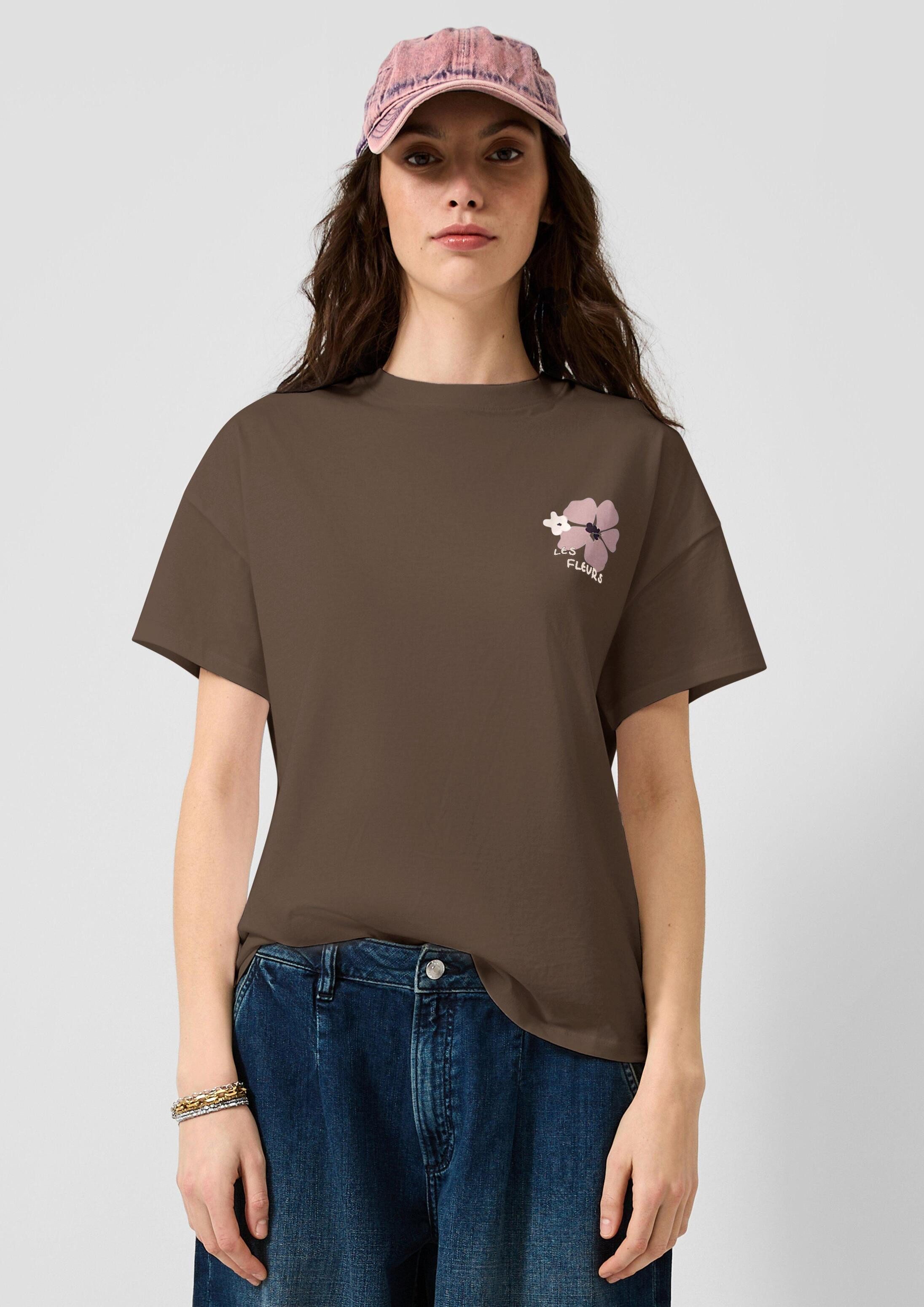 QS Kurzarmshirt T-Shirt Baumwollshirt mit Rücken- und Frontprint