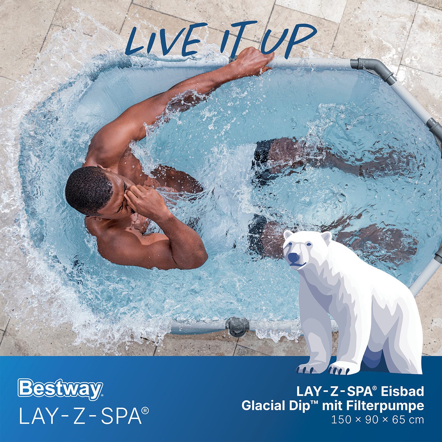 Bestway Pool LAY-Z-SPA® Eisbad Glacial Dip™ (Set, Inkl. Filterpumpe, Abdeckplane), 150 x 90 x 65 cm