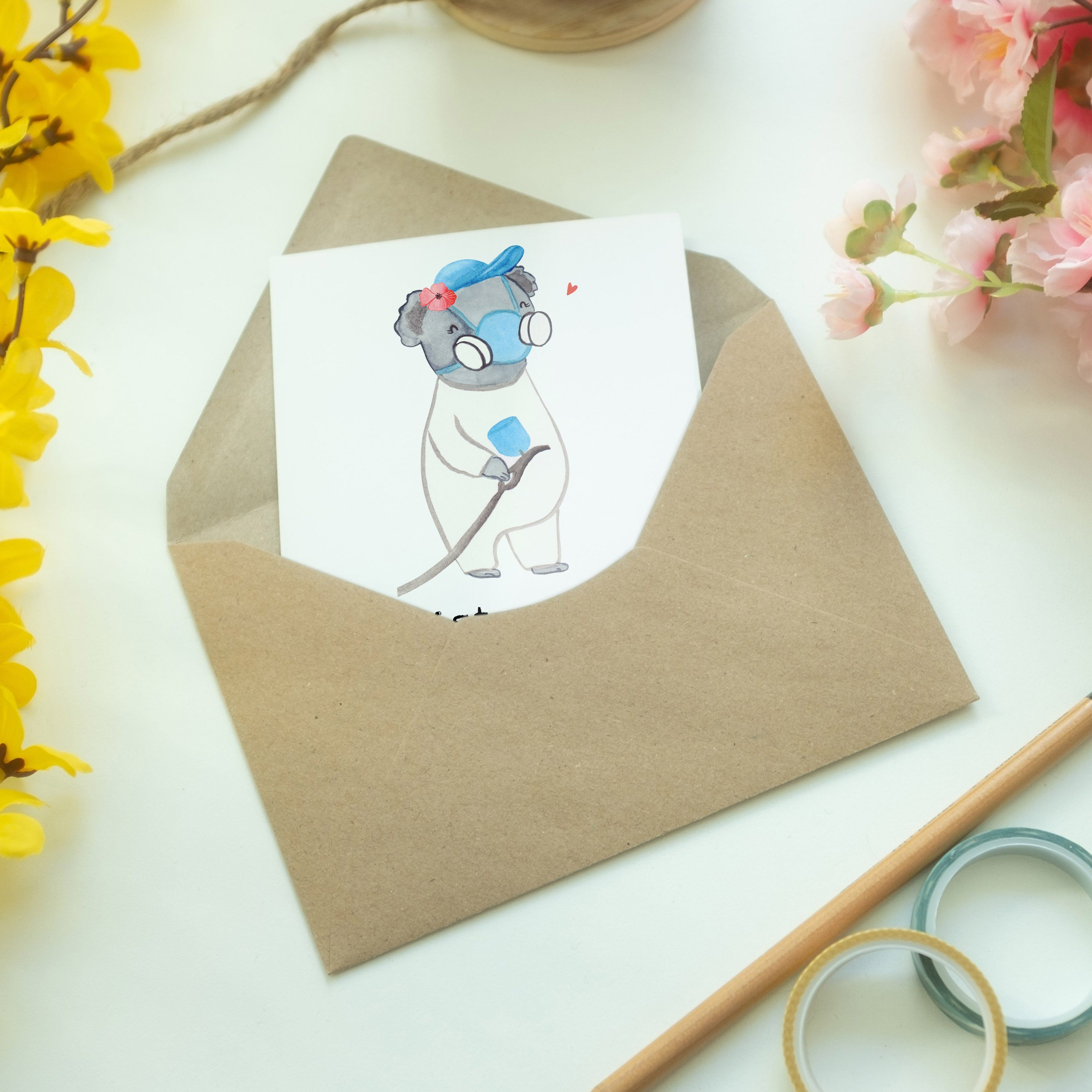 Mrs. Arbeitskolle Weiß Geschenk, Grußkarte Mr. - Panda - mit Herz Einladungskarte, Lackiererin &