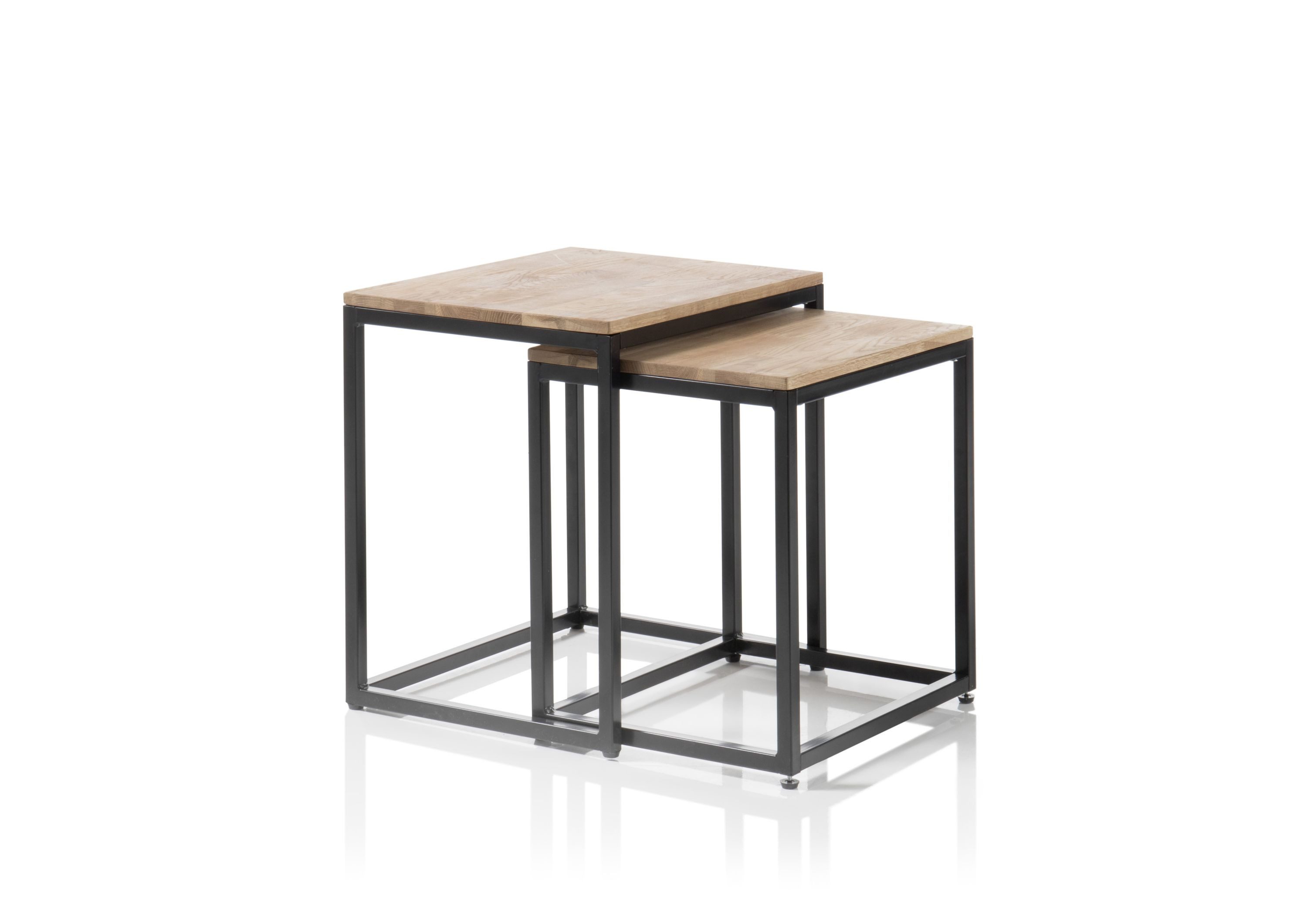 Robas Lund Couchtisch SAKURA, 2-teillig, Asteiche massiv geölt, Metallrahmen, quadratisch, belastbar bis 10 kg, B/H/T: 50x50x40