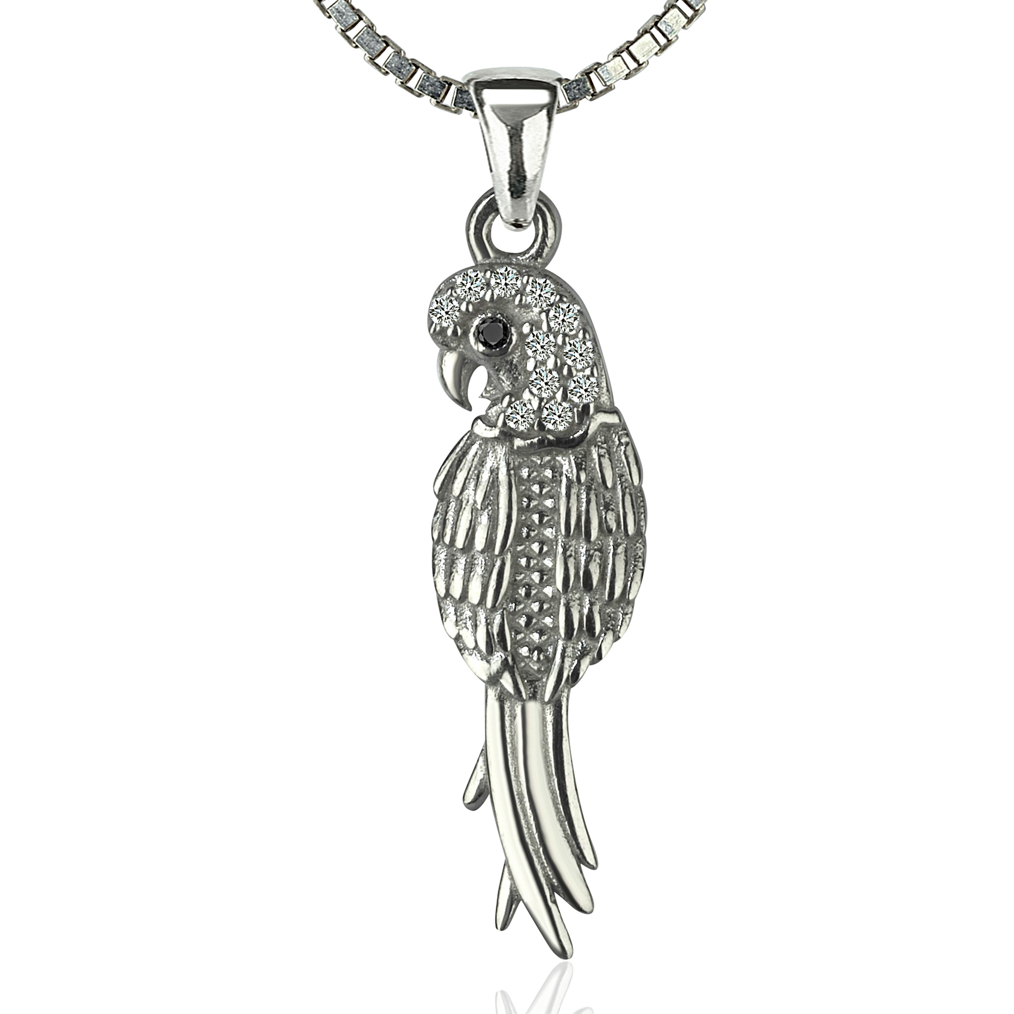 NAHLE Kette mit Anhänger Silber Pagagei mit Silber Halskette für Damen und Herren (2-tlg., inklusive Schmuckschachtel), 925 Silber Anhänger mit Zirkonia - rhodiniert