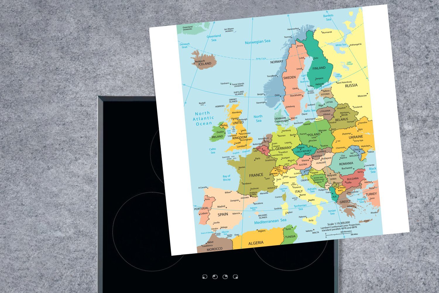 für - Politik, Arbeitsplatte (1 tlg), - Europa Ceranfeldabdeckung, Vinyl, 78x78 Karte MuchoWow küche cm, Herdblende-/Abdeckplatte