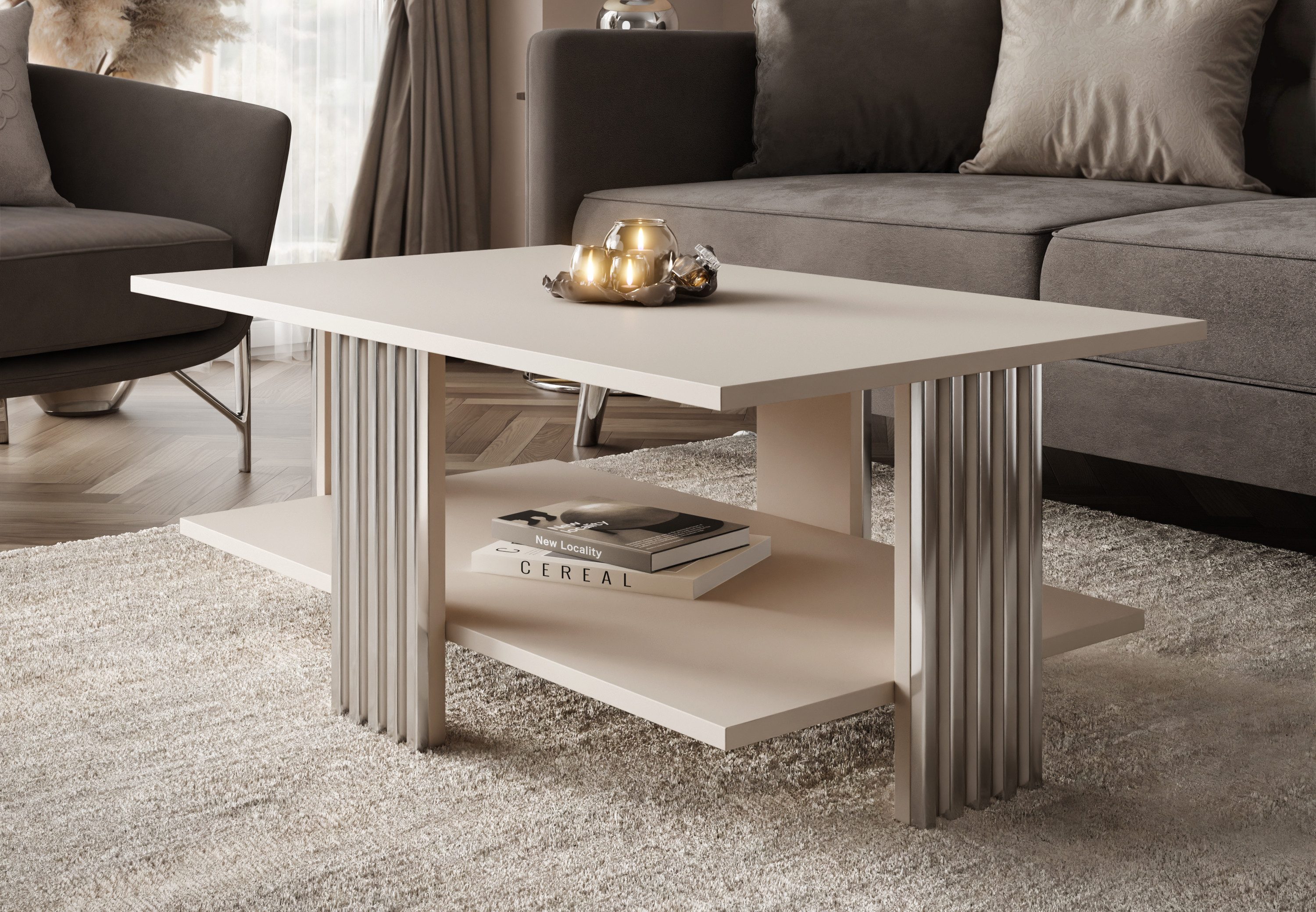 Lookway Couchtisch SAPHIRA SILVER mit Ablage