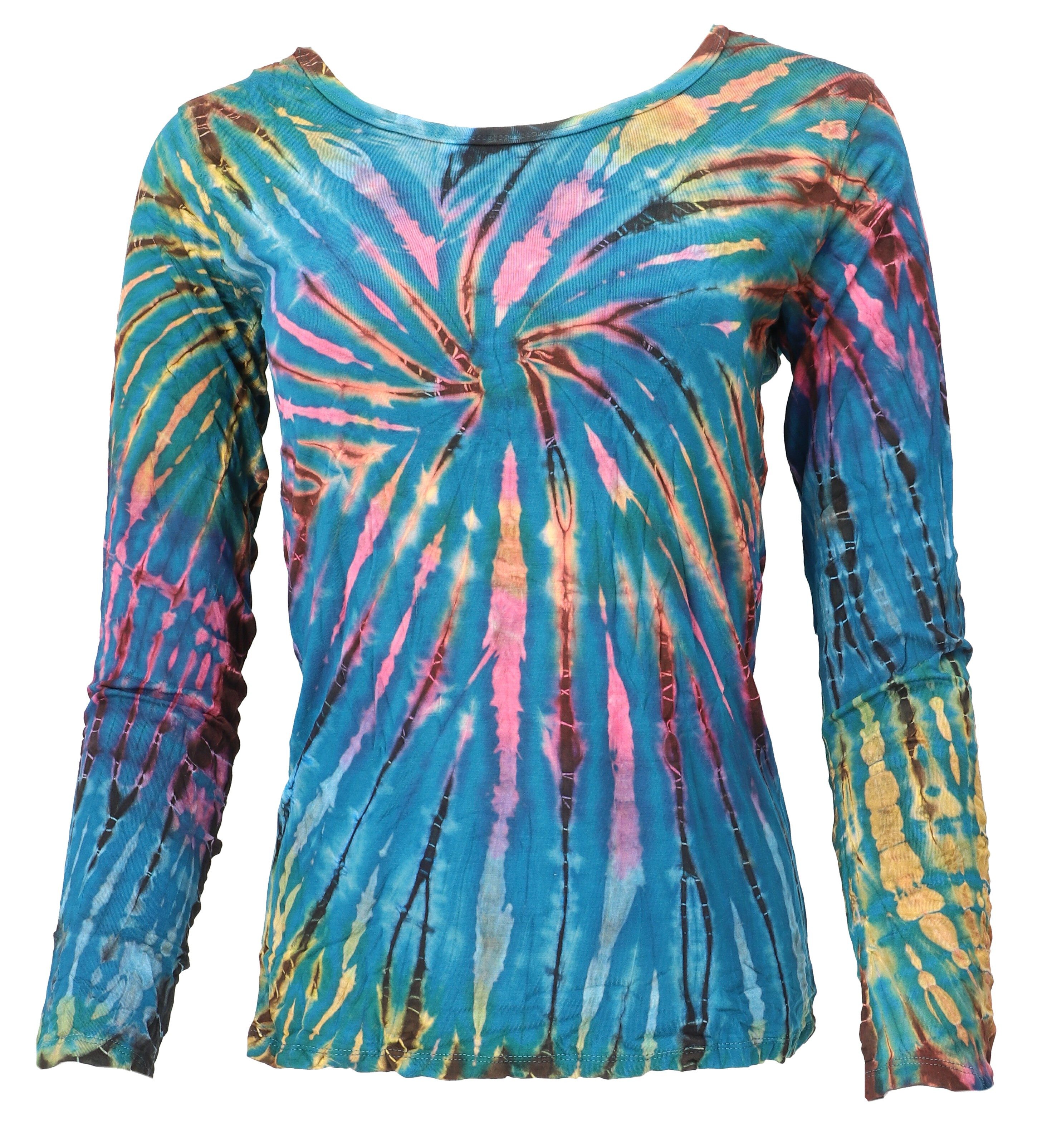 Guru-Shop Longsleeve Unikat Batik Shirt, BohoLangarmshirt - blau alternative Bekleidung