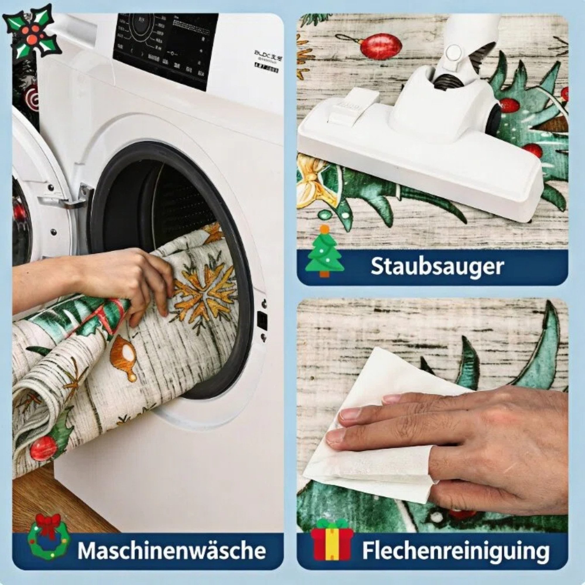 GarveeMore Teppich Schneemann-Tannenbaum Weihnachtsteppich– waschbar & rutschfest, rechteckig, Höhe: 5 mm – Bild 4 von 5