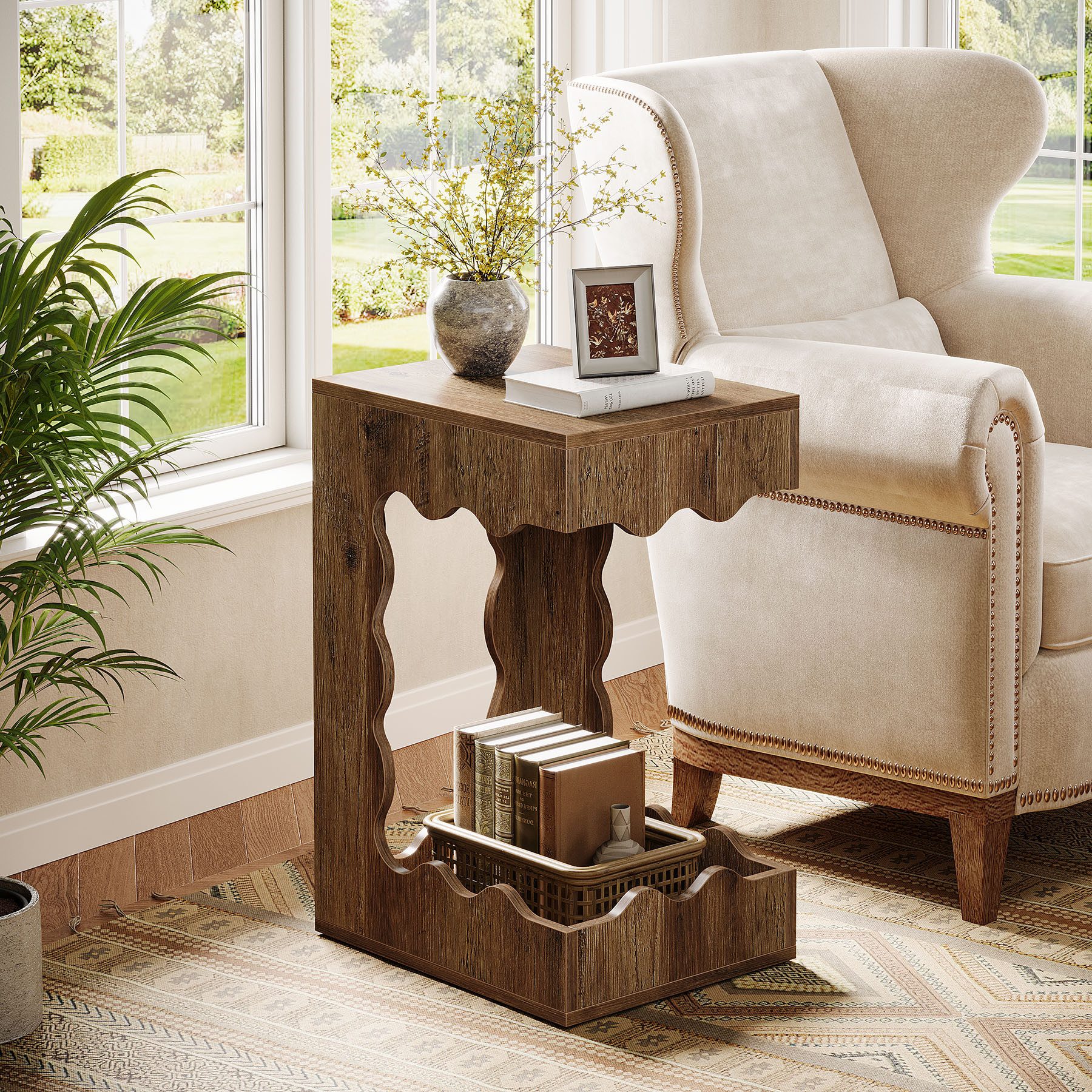 Tribesigns Beistelltisch Sofatisch mit 2-stöckiger, C-Form Kaffeetisch, 35 x 44 x 65 cm