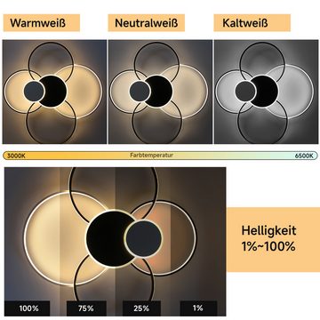 ZMH LED Deckenleuchte Modern 6 Ring Design Deckenlampe Wohnzimmer Schlafzimmer 72W, Dimmbar, LED fest integriert, 3000-6500K, Mit Fernbedienung, Warmweiß-Neutralweiß-Kaltweiß, Esszimmer