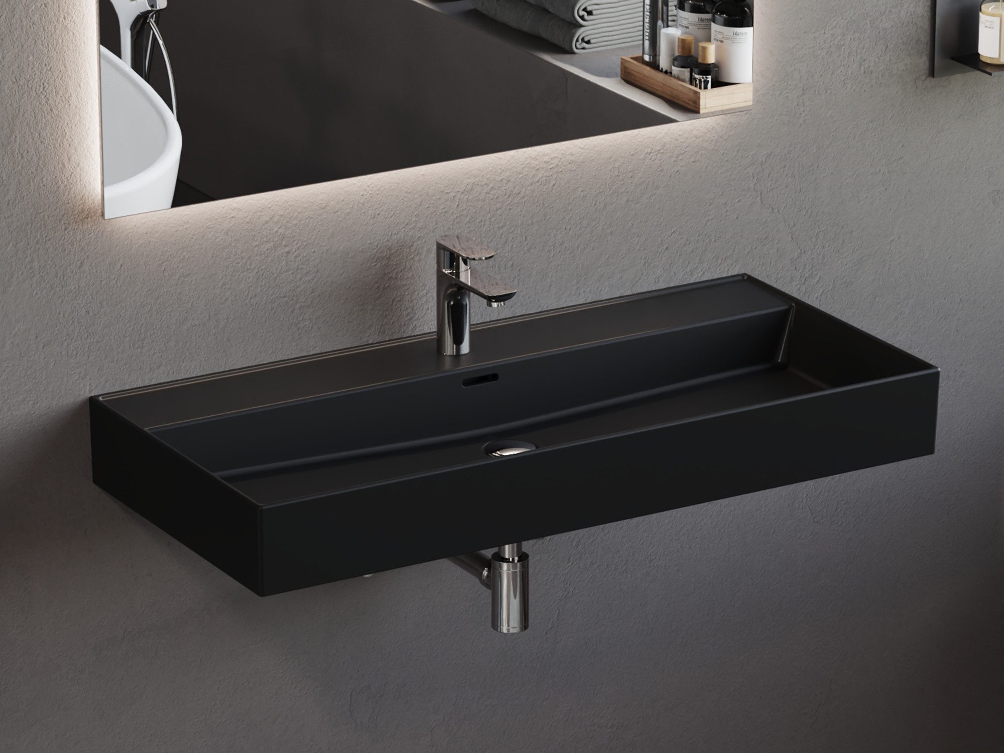 Aqua Bagno Waschbecken 100cm schwarz matt günstig online kaufen