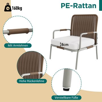 Merax Gartenlounge-Set für 4 Personen mit Eisenrahmen, (4-tlg., 1 2-Sitzer, 2 Sessel, 1 Couchtisch), Gartenmöbel Set Polyrattan, Sitzgruppe, Sitzgarnitur, Balkonmöbel