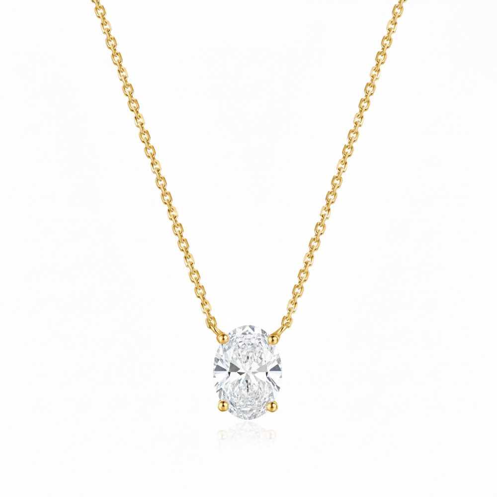 Sternvoll Goldkette 18K Gold Collier 0.32 ct ovaler Diamant IGI-zert., Oval günstig online kaufen