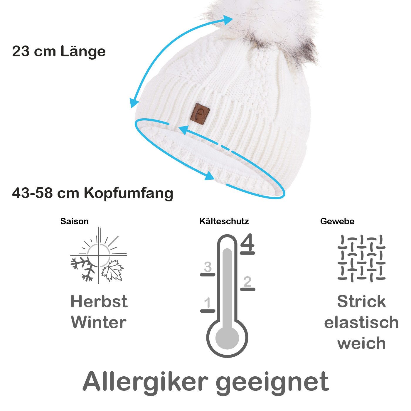 Faera Bommelmütze Wintermütze Damen Herren Mütze Beanie Haube gefüttert Bommelmütze 13