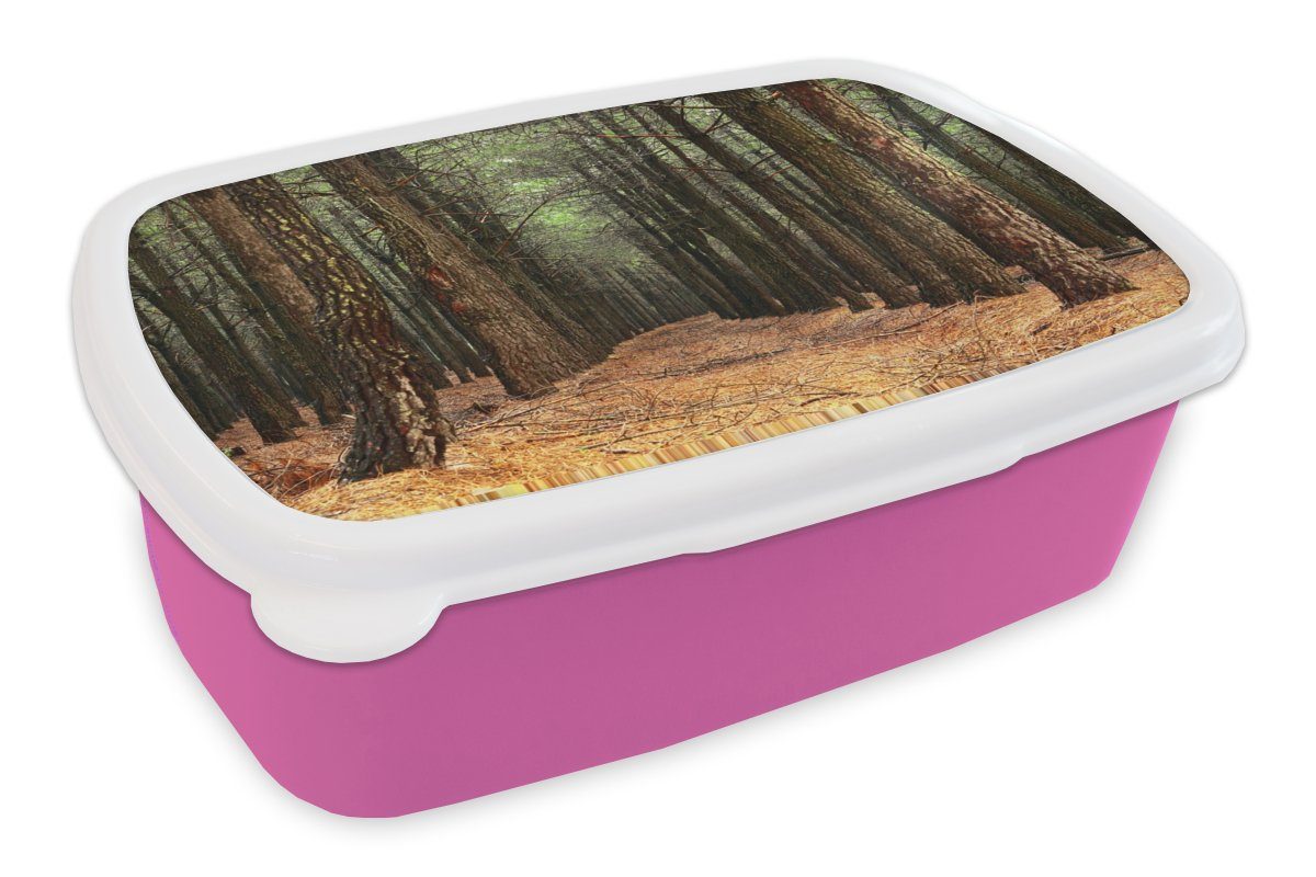 MuchoWow Lunchbox Herbst - Dekoration - Wald, Kunststoff, (2-tlg), Brotbox für Erwachsene, Brotdose Kinder, Snackbox, Mädchen, Kunststoff rosa