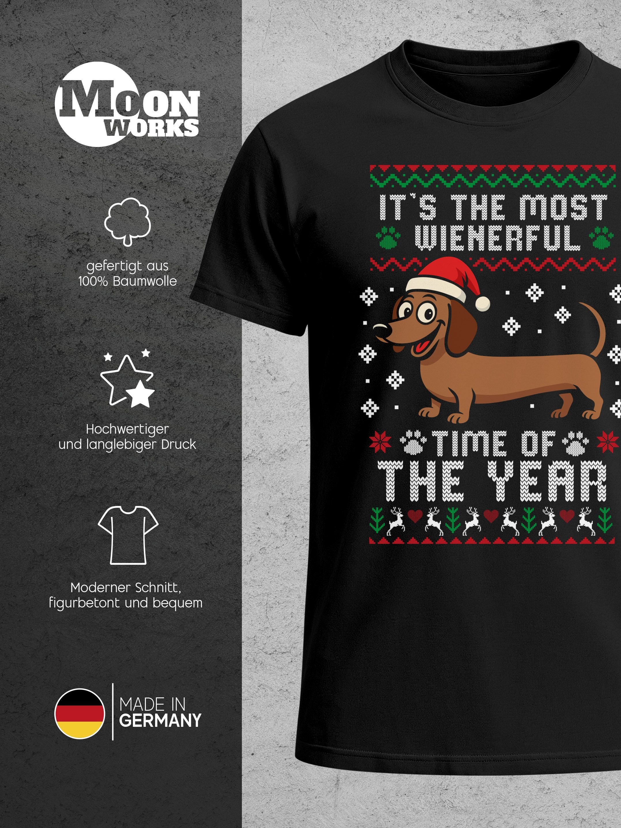 MoonWorks Print-Shirt Herren T-Shirt Weihnachten Spruch Wortspiel lustig Dackel Wienerful mit Print