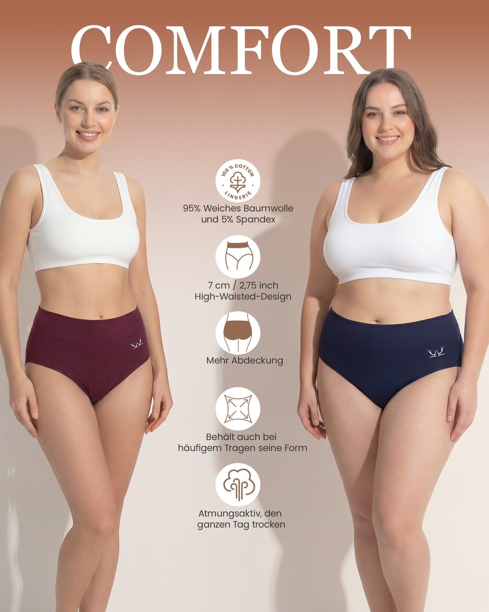 TANSTC Taillenslip Unterhosen Damen Baumwolle Slip (Packung, 5er-Pack) atmungsaktiv, hautfreundlich, elastisch, formbeständig