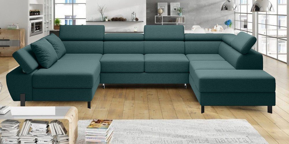 Bettfunktion XL, Relaxfunktion, bestellbar, Sofa, Design U-Form, mit Modern und rechts oder mane Bettkasten, Wohnlandschaft links Stylefy Molinardi