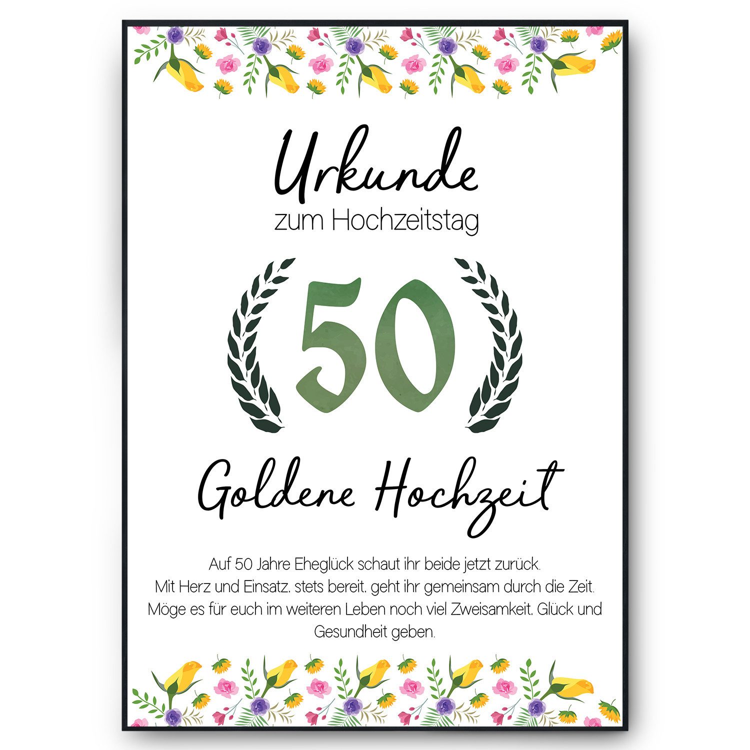 Tigerlino Poster 50. Hochzeitstag Geschenk Goldene Hochzeit Urkunde Deko günstig online kaufen
