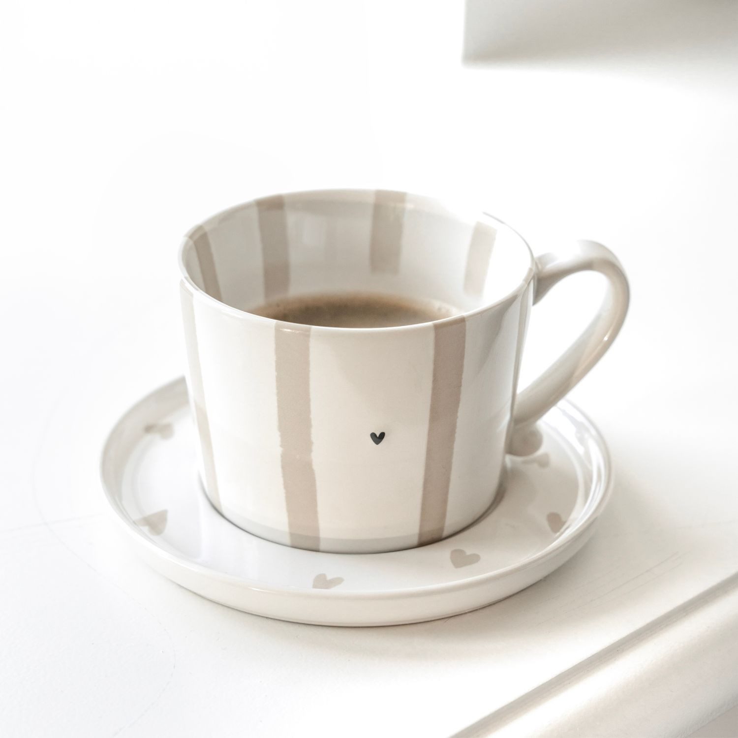 Bastion Collections Tasse Beige Titan, Keramik, Spülmaschinengeeignet, Weiß, Streifen, H: 7.2cm
