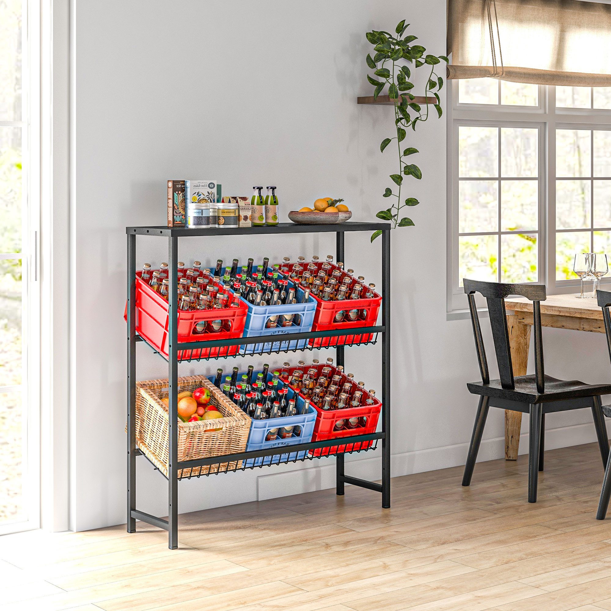HOMCOM Standregal Getränkekistenregal für 6 Kisten Getränkekistenständer bis 210 kg, Getränkeregal 1-tlg., 103 x 30 x 113,5 cm, Stahl, Schwarz