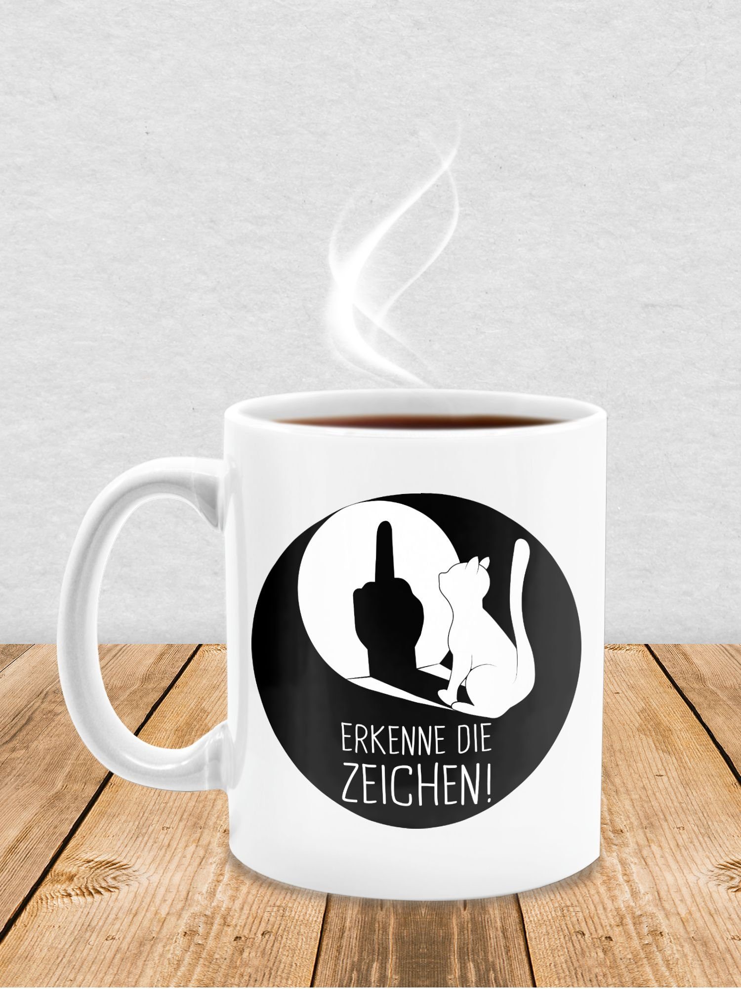 Tasse Weiß Winkelkatze - Stinkefinger Katze Mittelfinger Zeichen 2 Shirtracer Katze Erkenne die Katz, Keramik, Katzen