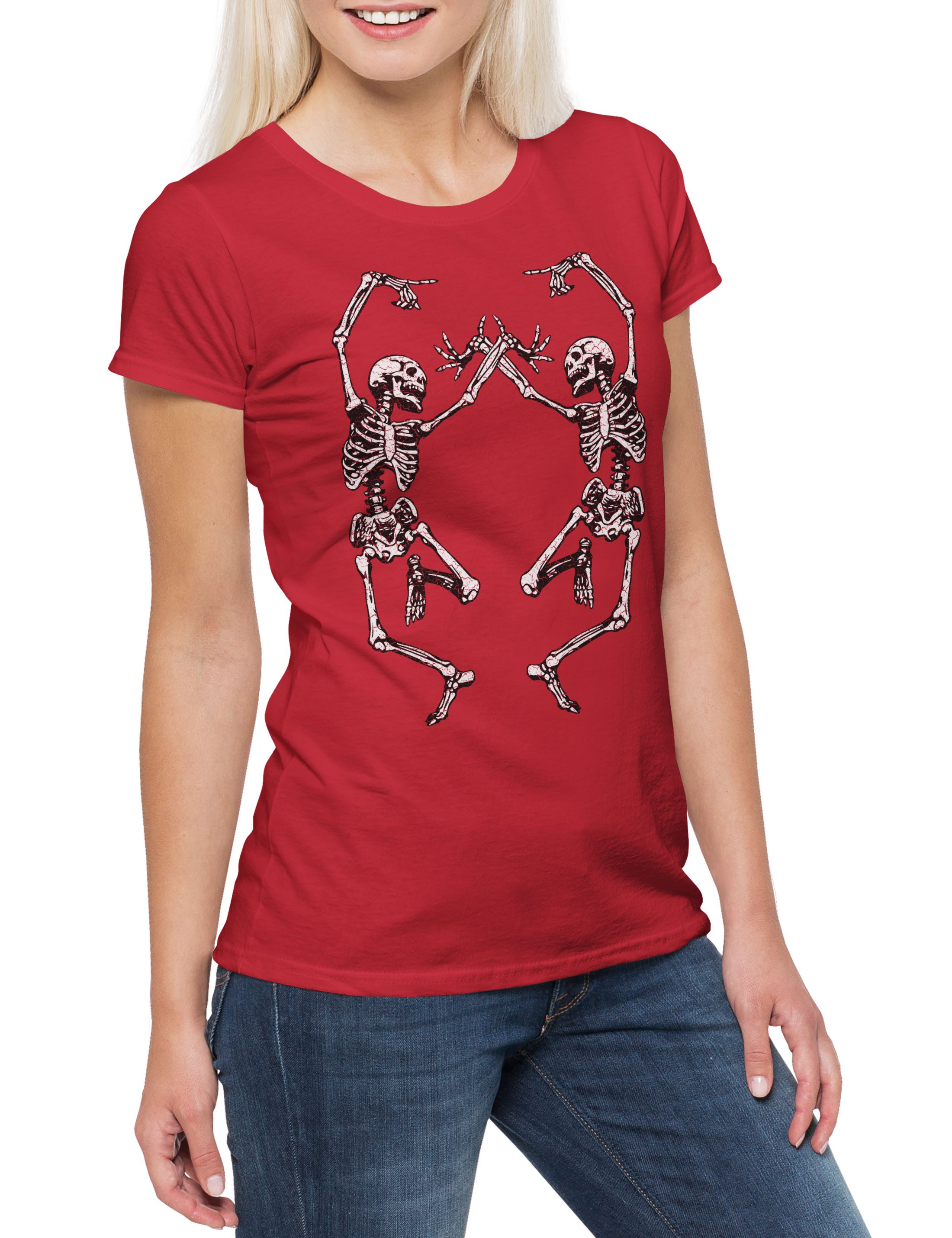 Print-Shirt Dancing Skeletons Damen T-Shirt Skull Skeleton Grim Reaper Schädel