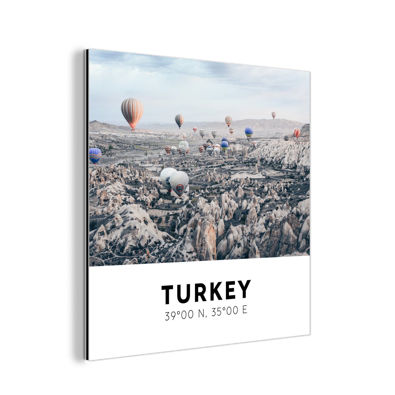 MuchoWow Metallbild Türkei - Heißluftballon - Kappadokien - Ballon, (1 St), Alu-Dibond-Druck, Gemälde aus Metall, Aluminium deko