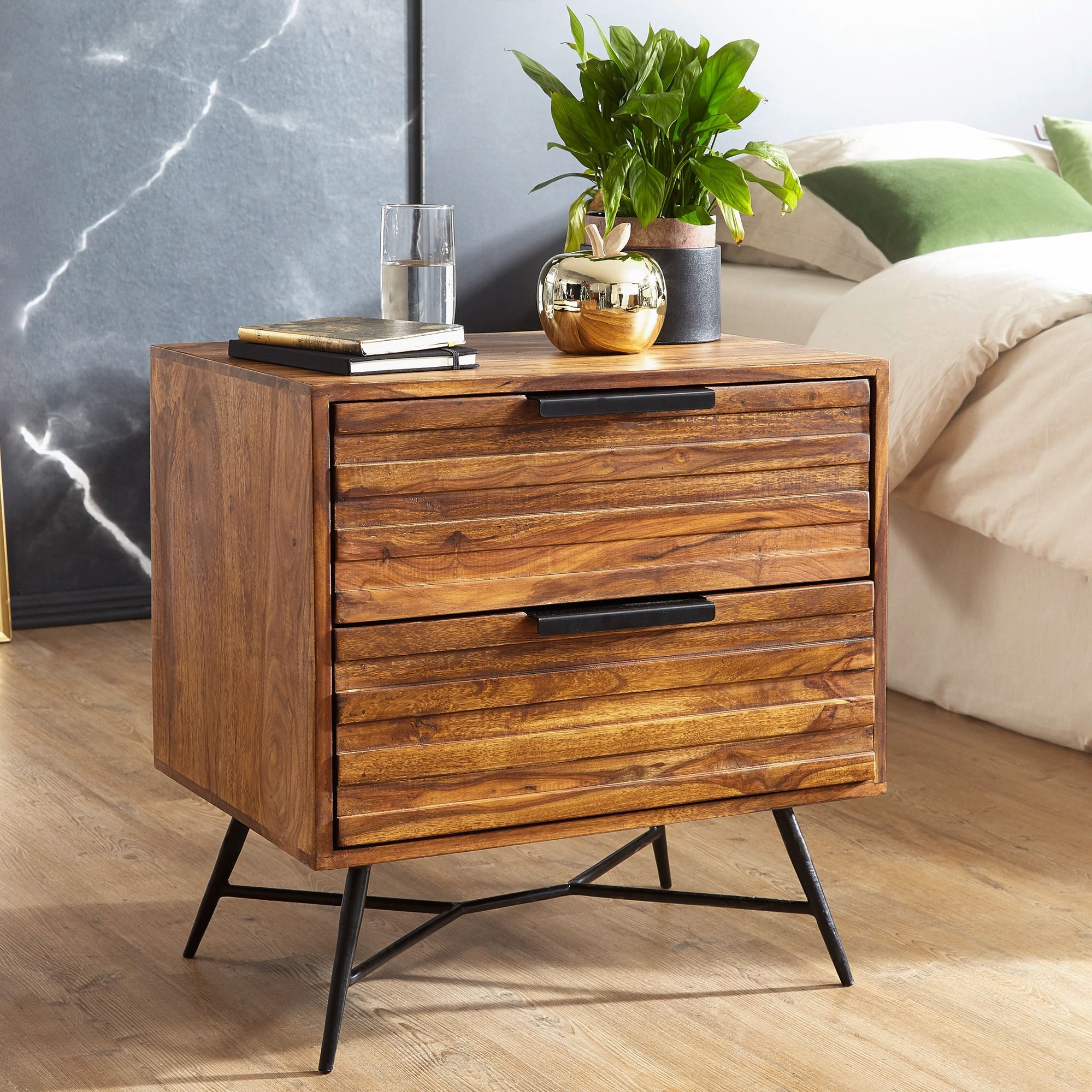FINEBUY Nachtkonsole FB50916 (60x60x40 cm Massivholz günstig online kaufen