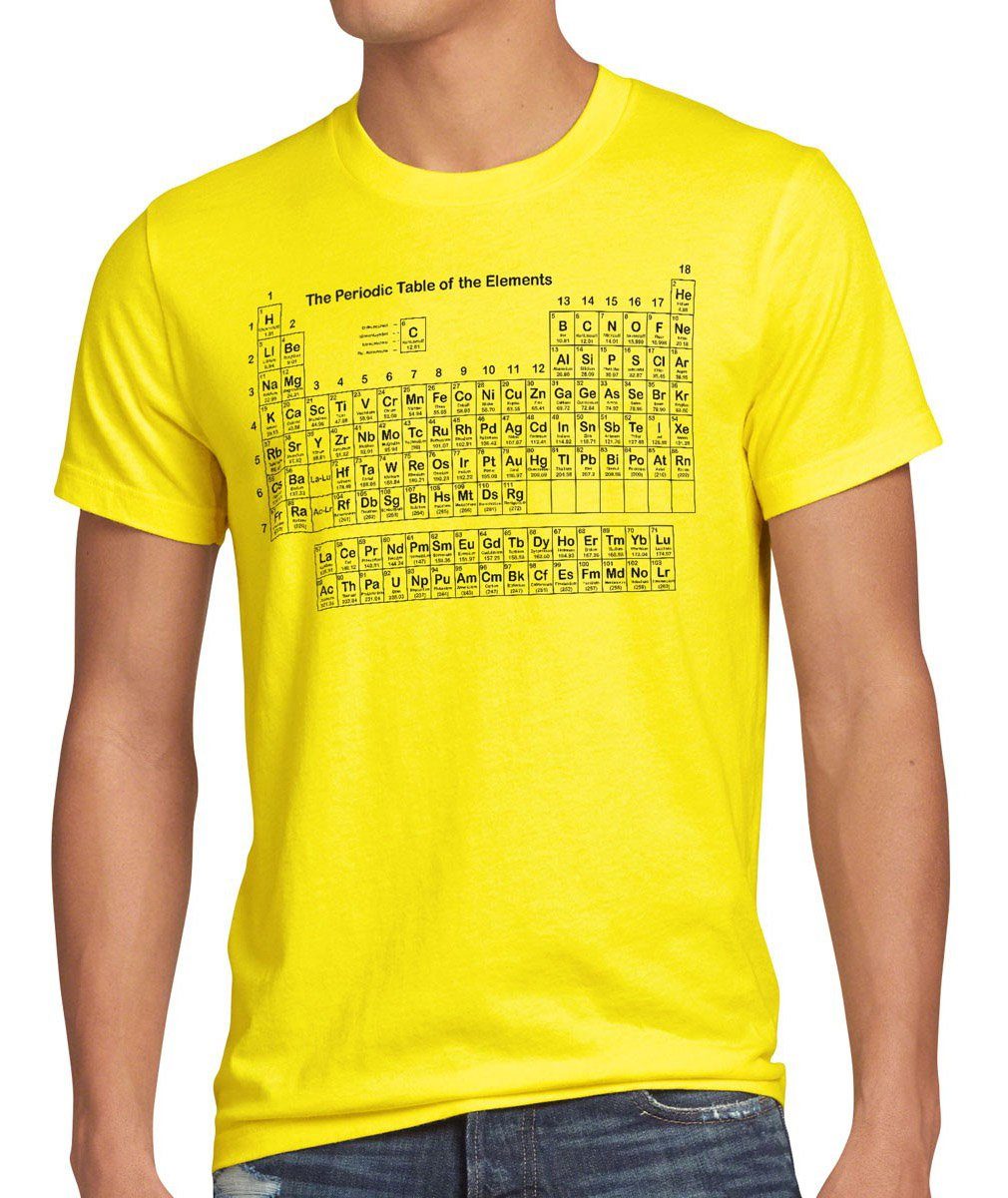 style3 Print-Shirt Herren T-Shirt Periodensystem big schule uni cooper chemie theory bang sheldon elemente gelb