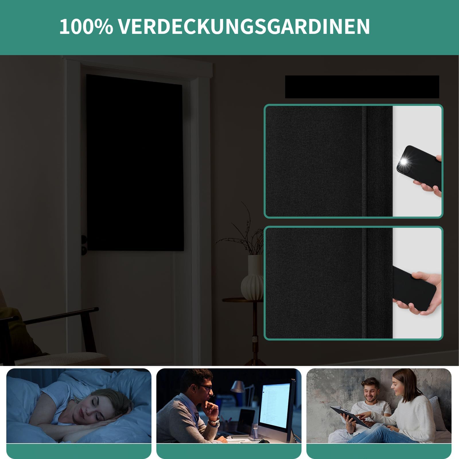 BYSURE Türvorhang Verdunkelungsgardine aus Leinen, mit Klettverschluss, verdunkelnd, Türgardine Balkontür Taschen Vorhang für Schlafzimmer – Bild 5 von 5