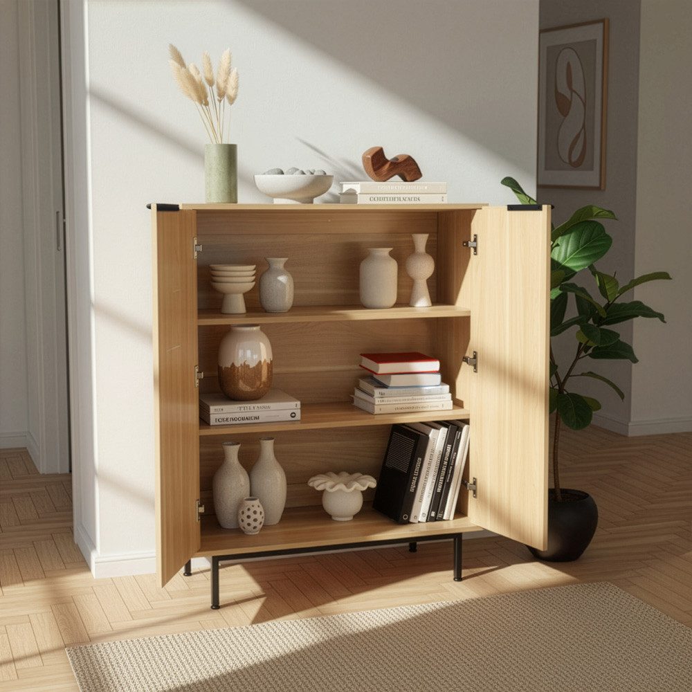 HOME DELUXE Highboard Sideboard NYLA, 115 x 42 x 90 cm gerillte Front, Hochschrank, Hochkommode