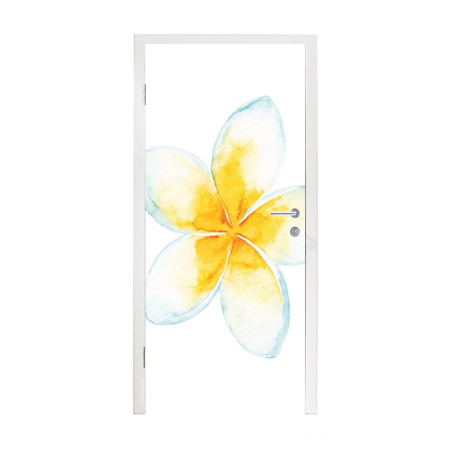 MuchoWow Türtapete Aquarellfarbe - Matt, (1 Fototapete Tropisch, Blume 75x205 St), Türaufkleber, für Tür, bedruckt, cm 
