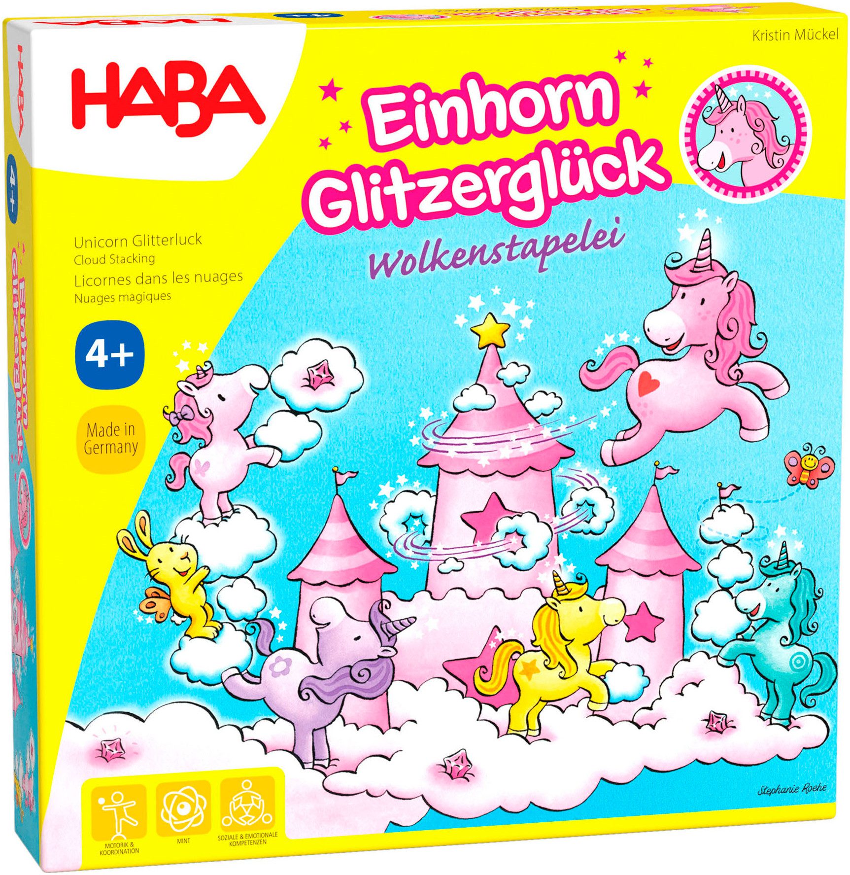 Haba Spiel Einhorn Glitzerglück - Wolkenstapelei, Made in Germany