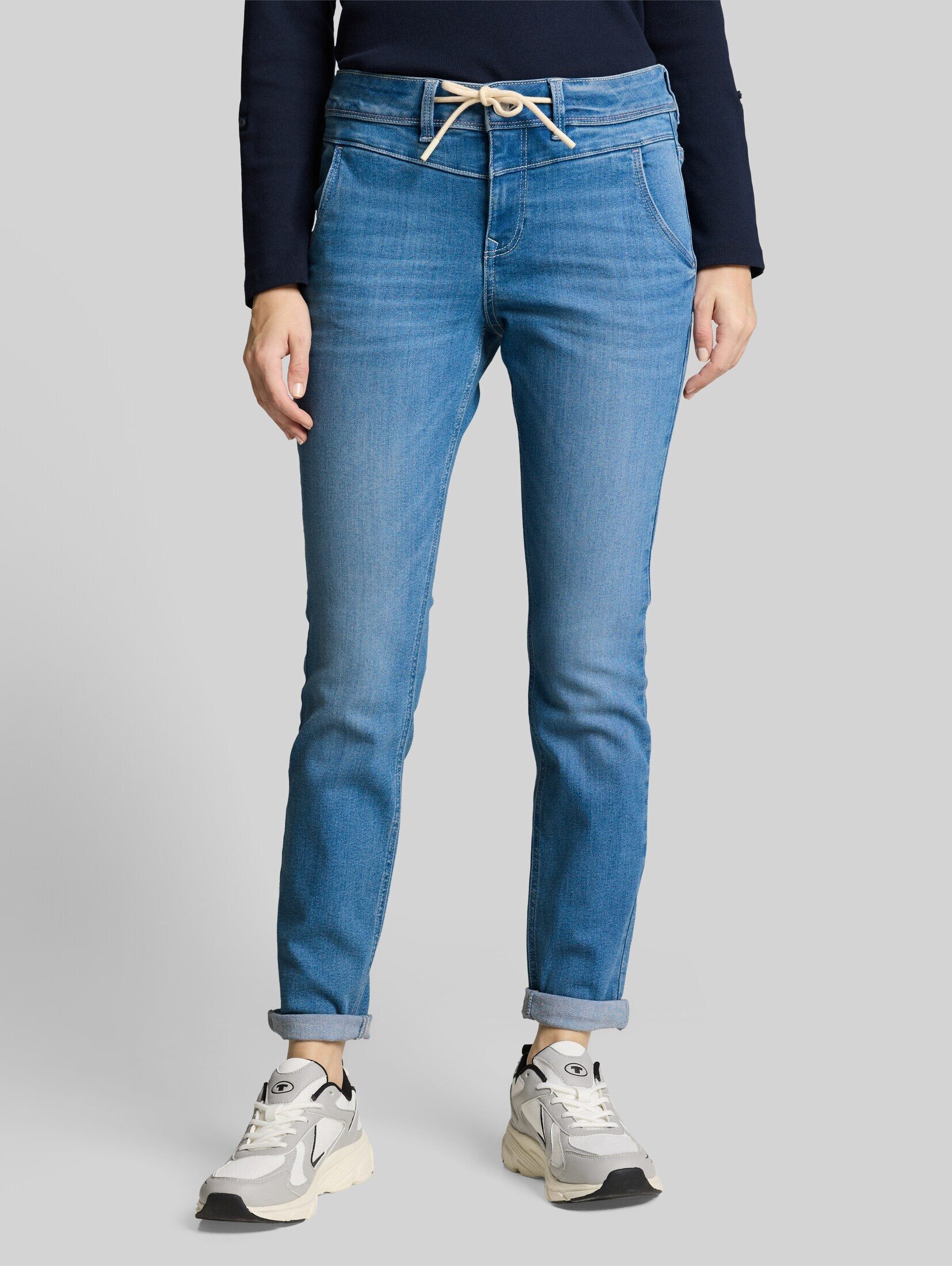 TOM TAILOR Tapered-fit-Jeans Jeanshosen TTMAYA TAPERED Stretch Jeans mit Kordelzug