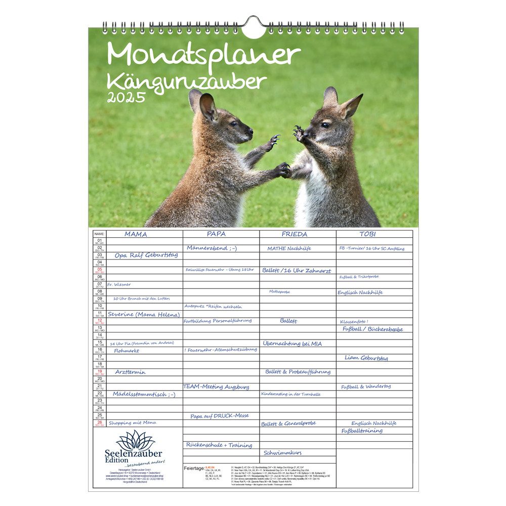 Seelenzauber Familienkalender Känguruzauber Familien Planer Kalender 