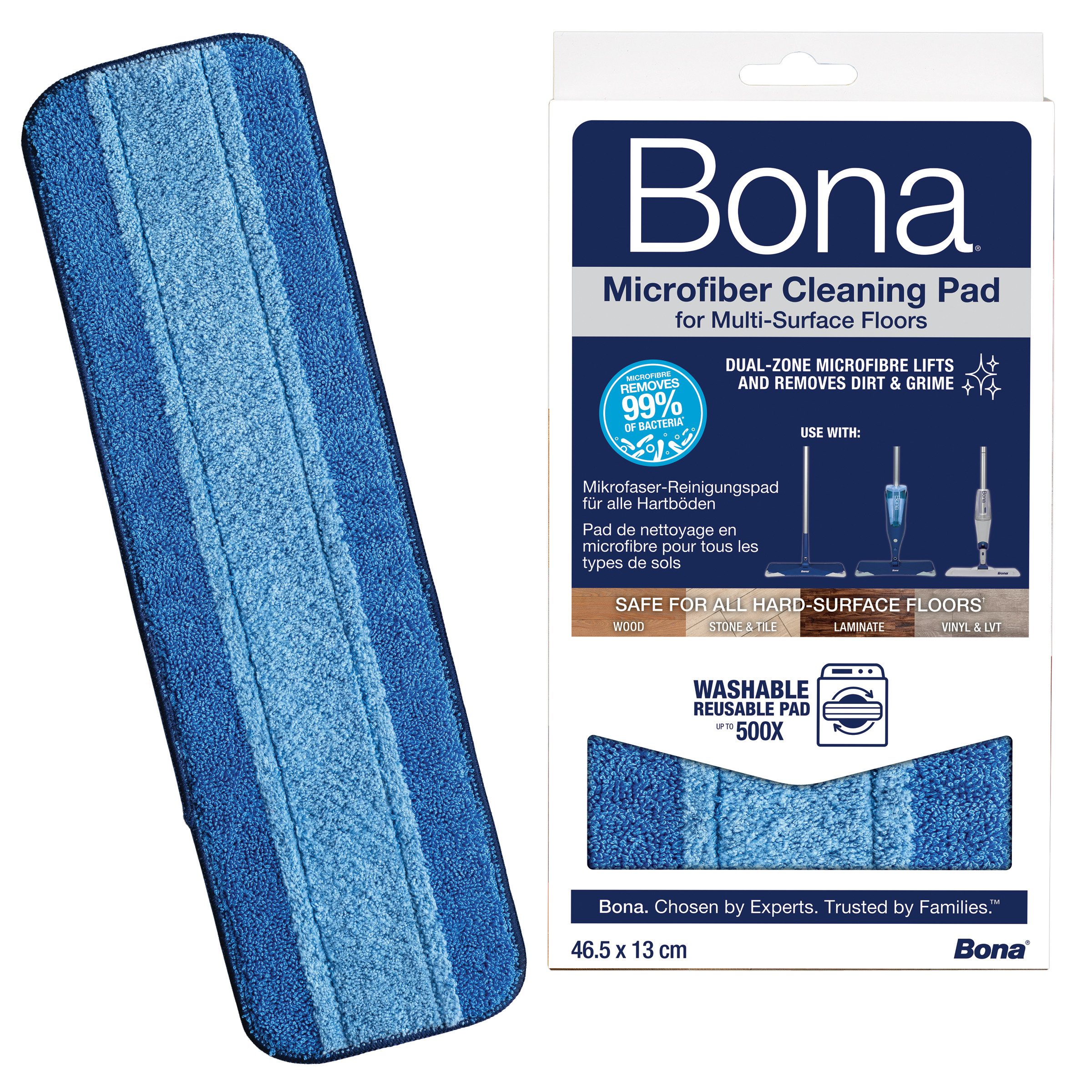Bona Mikrofaser Reinigungs-Pad, Wischbezug Ersatzpad, Ersatzbezug Wischbezug (Reinigungs-Pad, 13.5x25.5 cm, 1-tlg., Maschinenwaschbar, Befestigung mit Klettoberfläche an allen Bona Mopps)