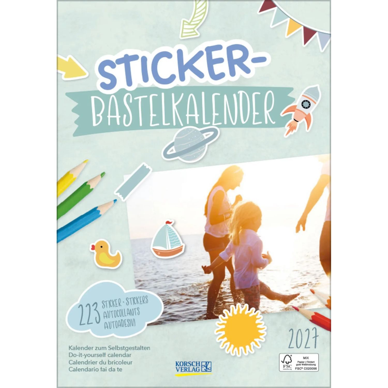 Korsch Verlag Wandkalender Fot-Malen-Basteln Bastelkalender mit Stickern 2027
