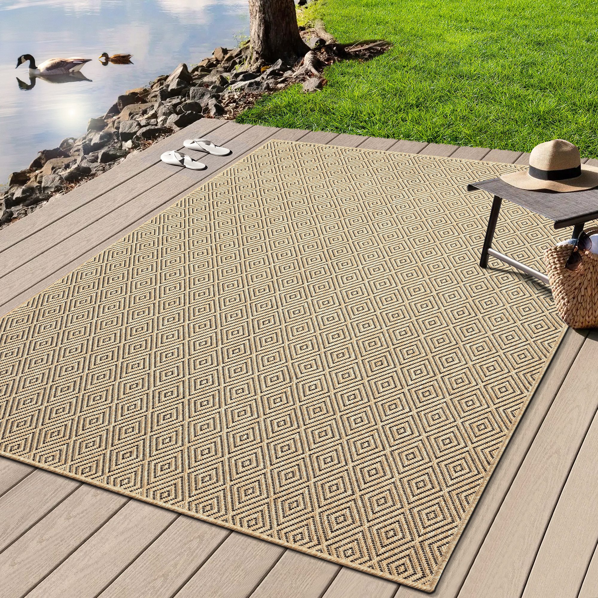 merinos Teppich Kenzy, rechteckig, Höhe: 10 mm, robuster In- und Outdoor Teppich im natürlichen Jute-Look, wetterfest