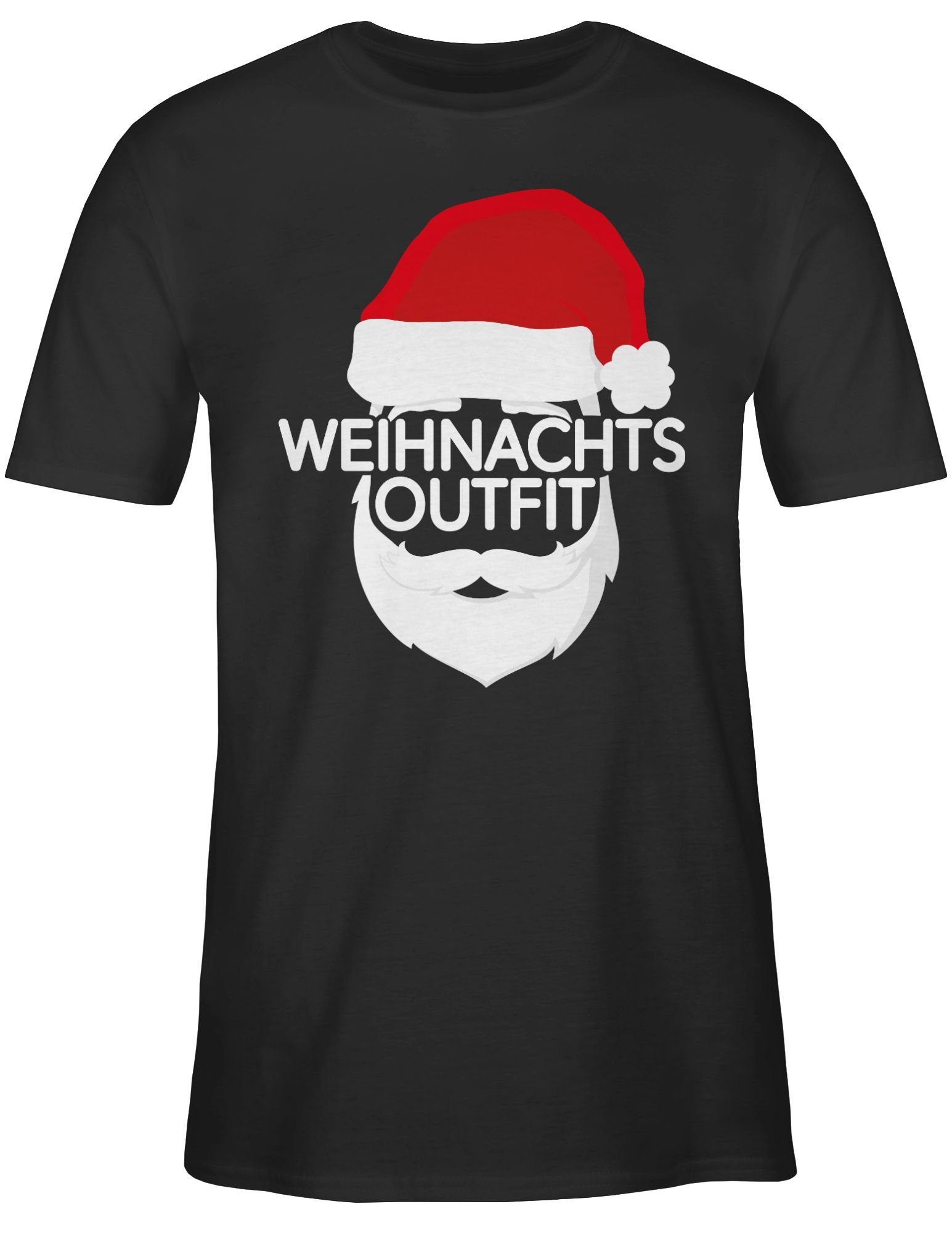 Shirtracer T-Shirt Weihnachtsoutfit mit Weihnachtsmütze Weihachten Kleidung 01 Schwarz