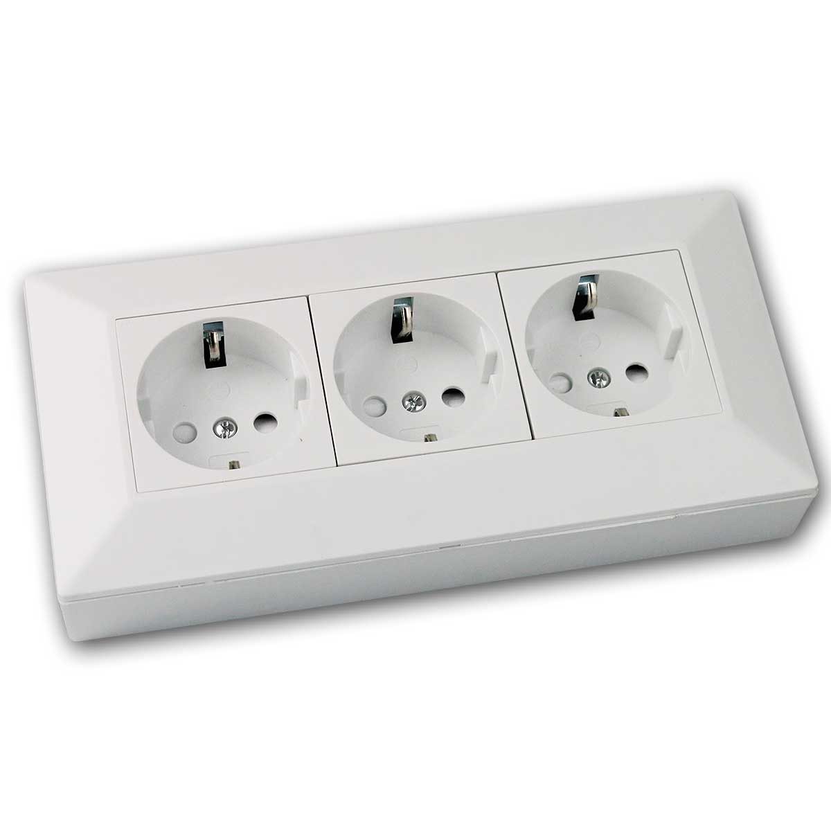 ChiliTec Aufputz-Steckdose 3-fach Aufbau-Steckdosenblock weiß matt 250V~/ 16A